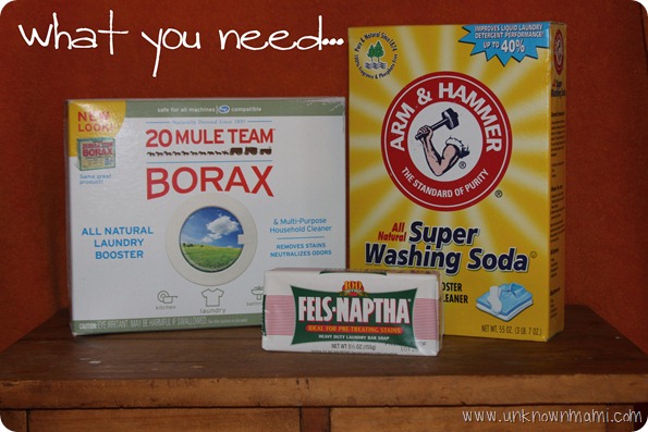 Picture of ingredients that you need for DIY laundry soap.